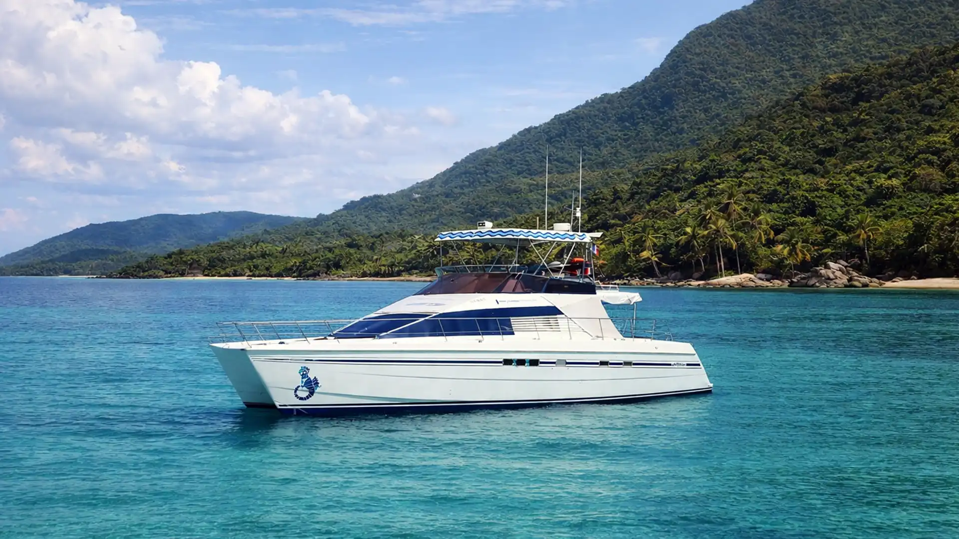 Catamaran à moteur Kivaou en excursion vers Marie-Galante et Les Saintes au départ de Saint-François