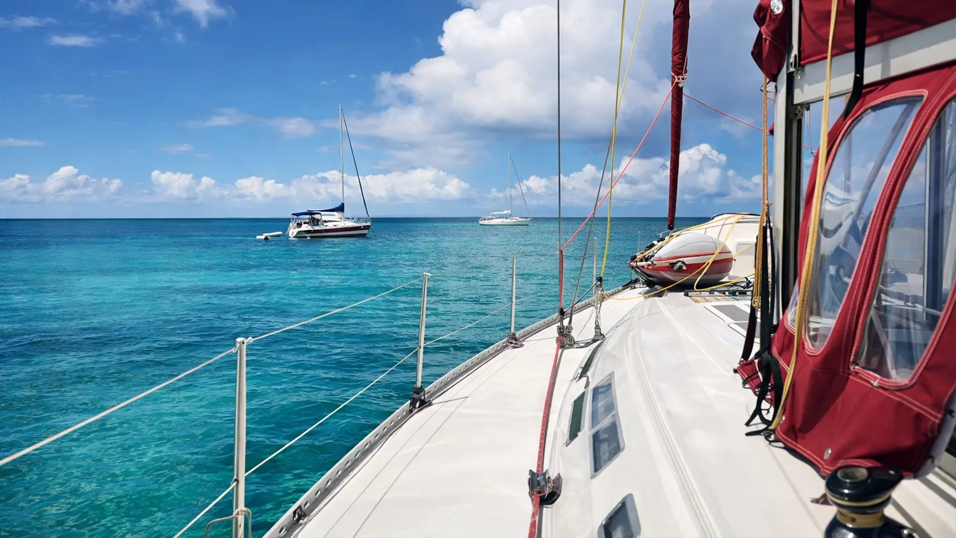 Vue depuis le pont d’un voilier lors d’une excursion à la journée, croisière ou mini-croisière en Guadeloupe