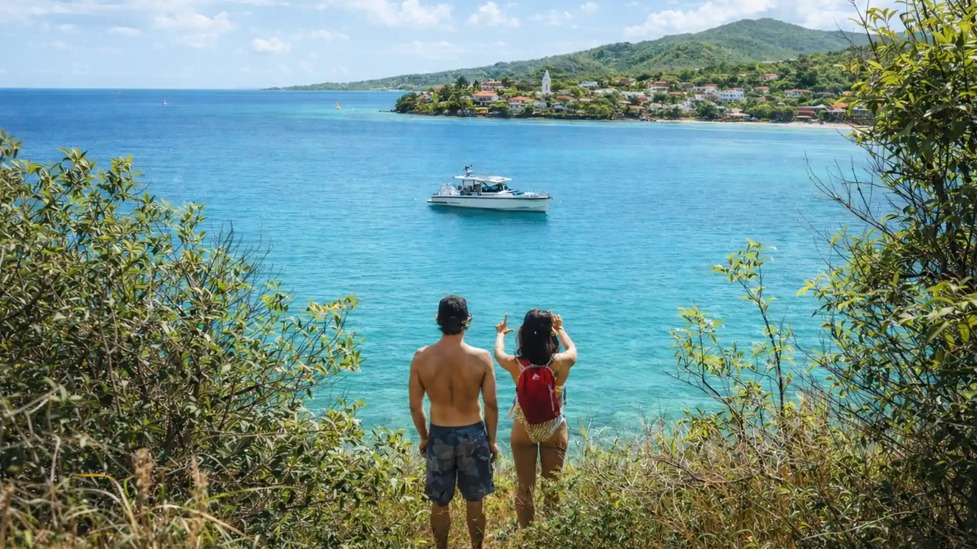 Location / Excursion bateau en Guadeloupe avec vue sur un mouillage